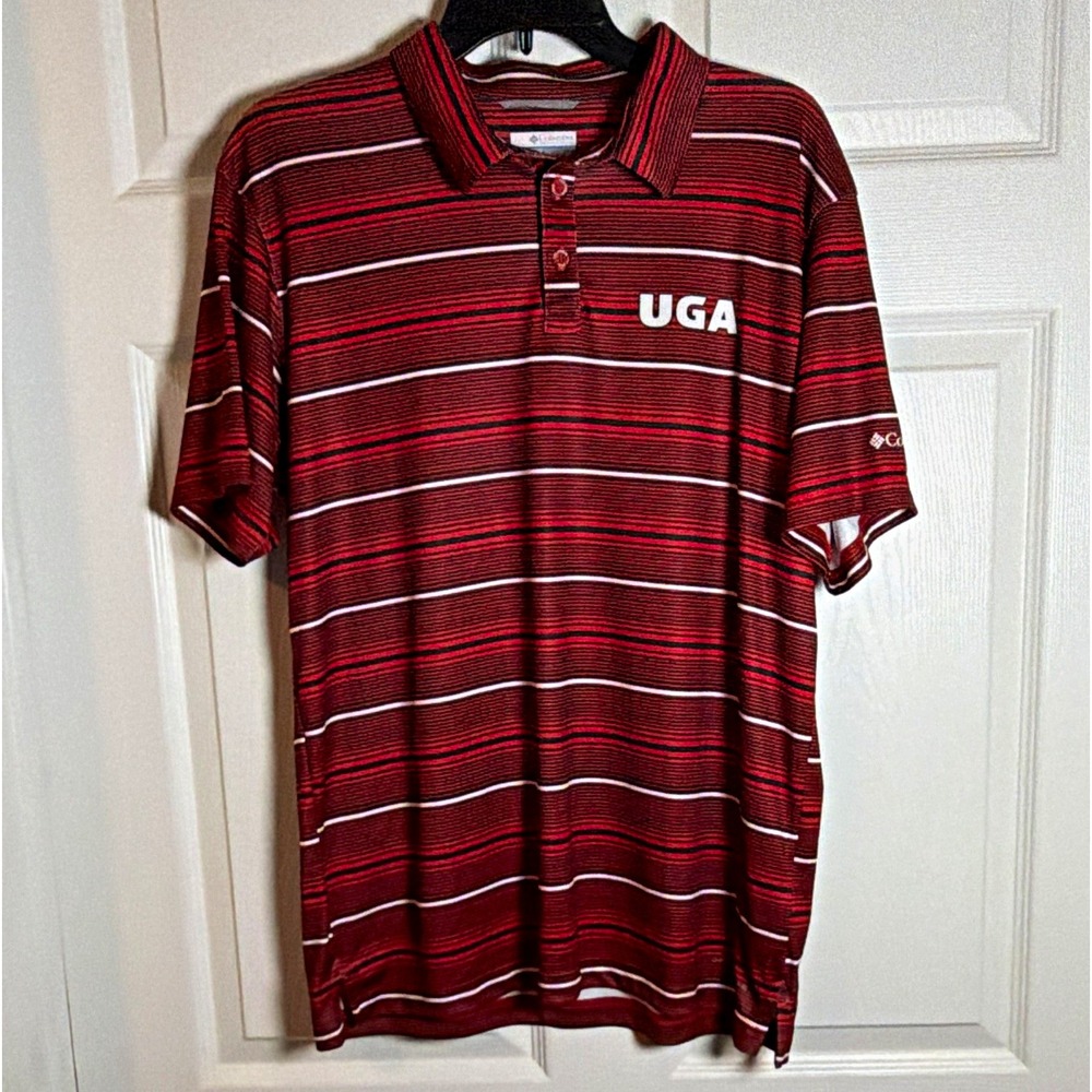 Columbia PFG Omni-Shade UGA Striped Polo Shirt Red Black White Men's M